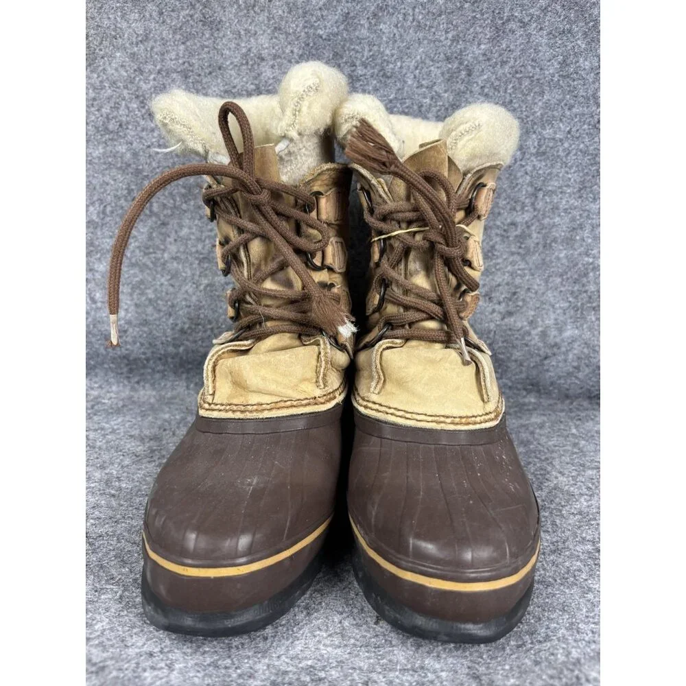 VNTG Sorel Boots Womens 8 Brown Tan Duck Alpine Shearling Lined‎ Snow Winter 90s